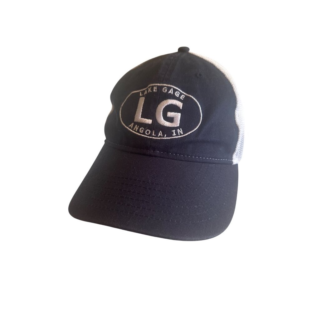 Lake Gage Angola IN Embroidered Trucker Hat Cap America Navy & White Adjustable